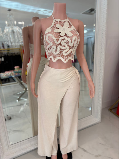 Sunkissed Nomad Floral Crochet Pant Set Nude