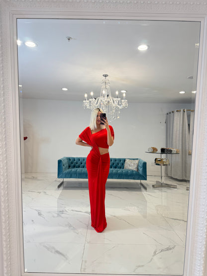 Velvet Lips Maxi Dress Red