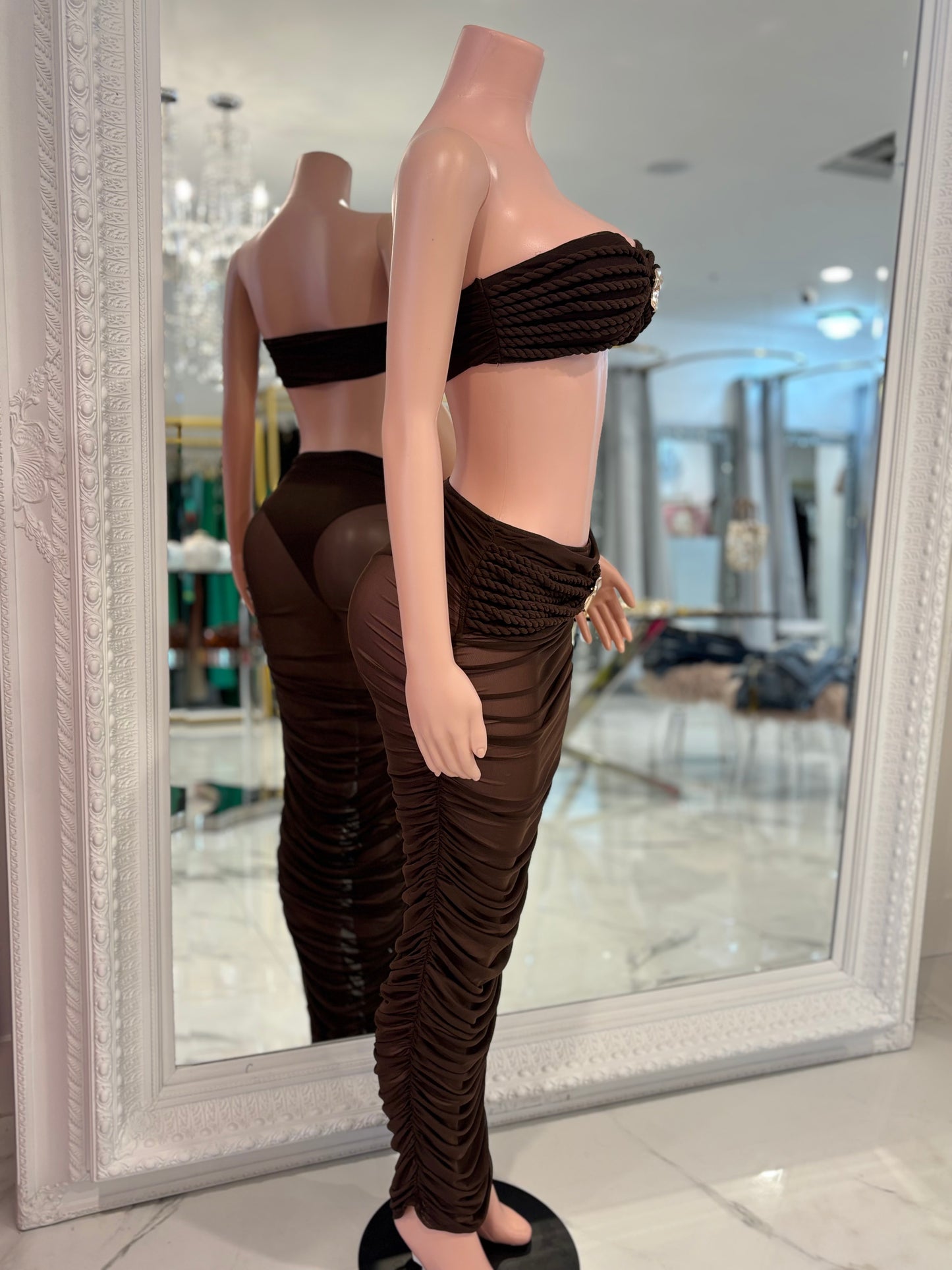 I'm a Little Tied Up Skirt Set Brown