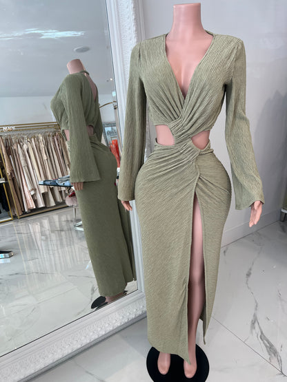 Moonlit Mirage Ruched Maxi Dress Green