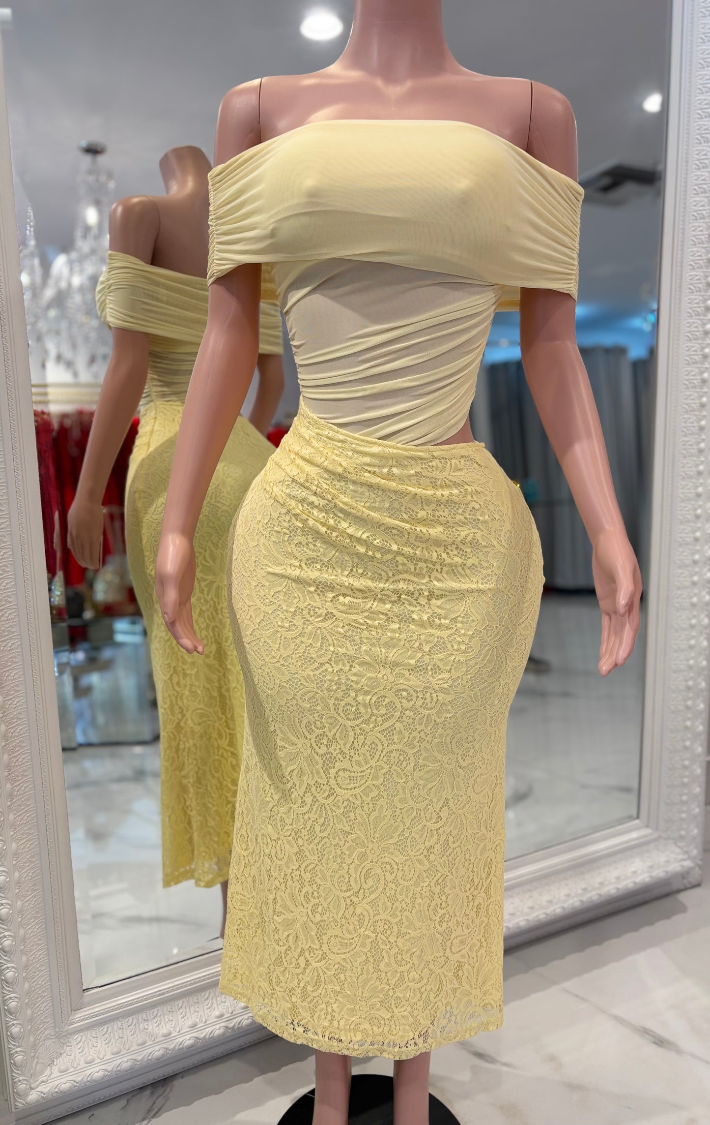 Atelier of Desire Lace Mesh Maxi Dress Yellow