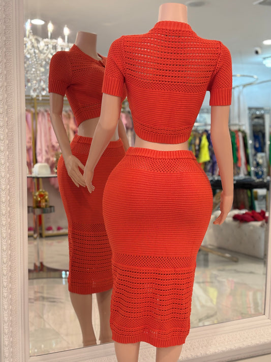 Feelings Growing Stronger Knit Skirt Set Orange