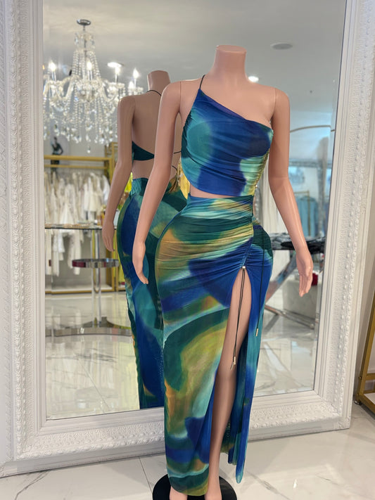 Dana Mesh Ruched Maxi Dress Green