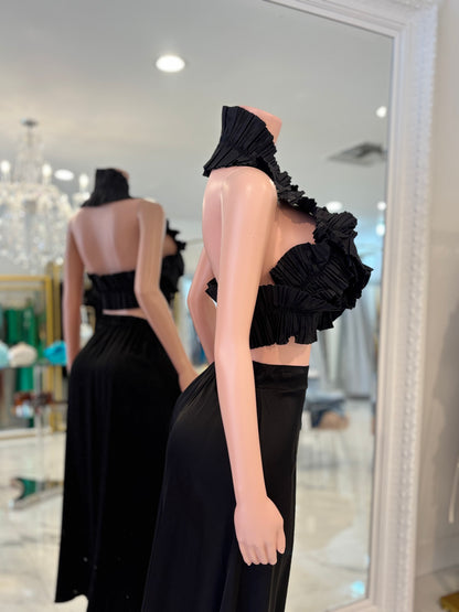 Ruffle Me Right Ruched Crop Top Black