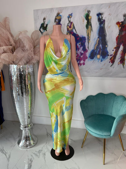 Sunset Glow Satin Maxi Dress