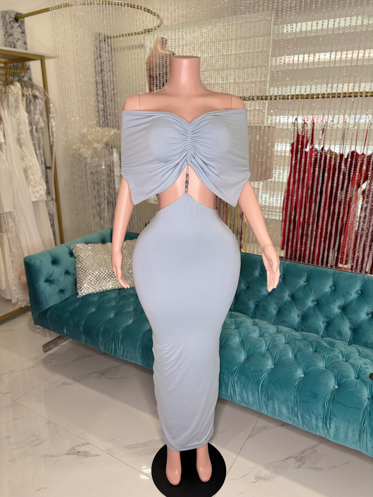 Moonlit Allure Ruched Maxi Dress Blue
