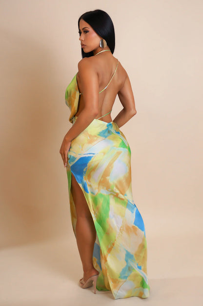 Sunset Glow Satin Maxi Dress