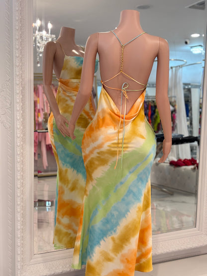 Drawn To You Satin Maxi Dress Orange