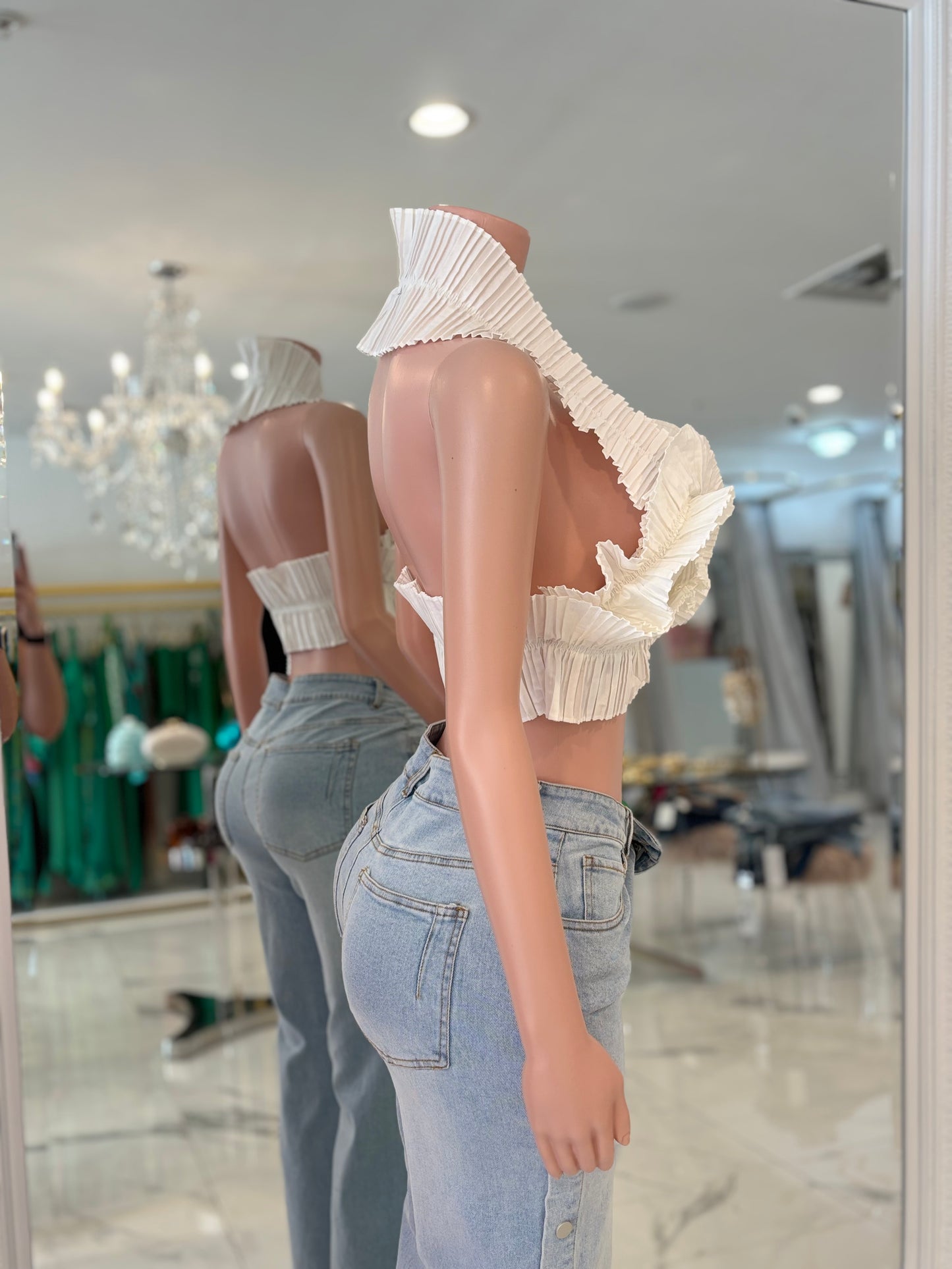 Ruffle Me Right Ruched Crop Top White