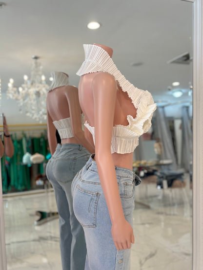 Ruffle Me Right Ruched Crop Top White