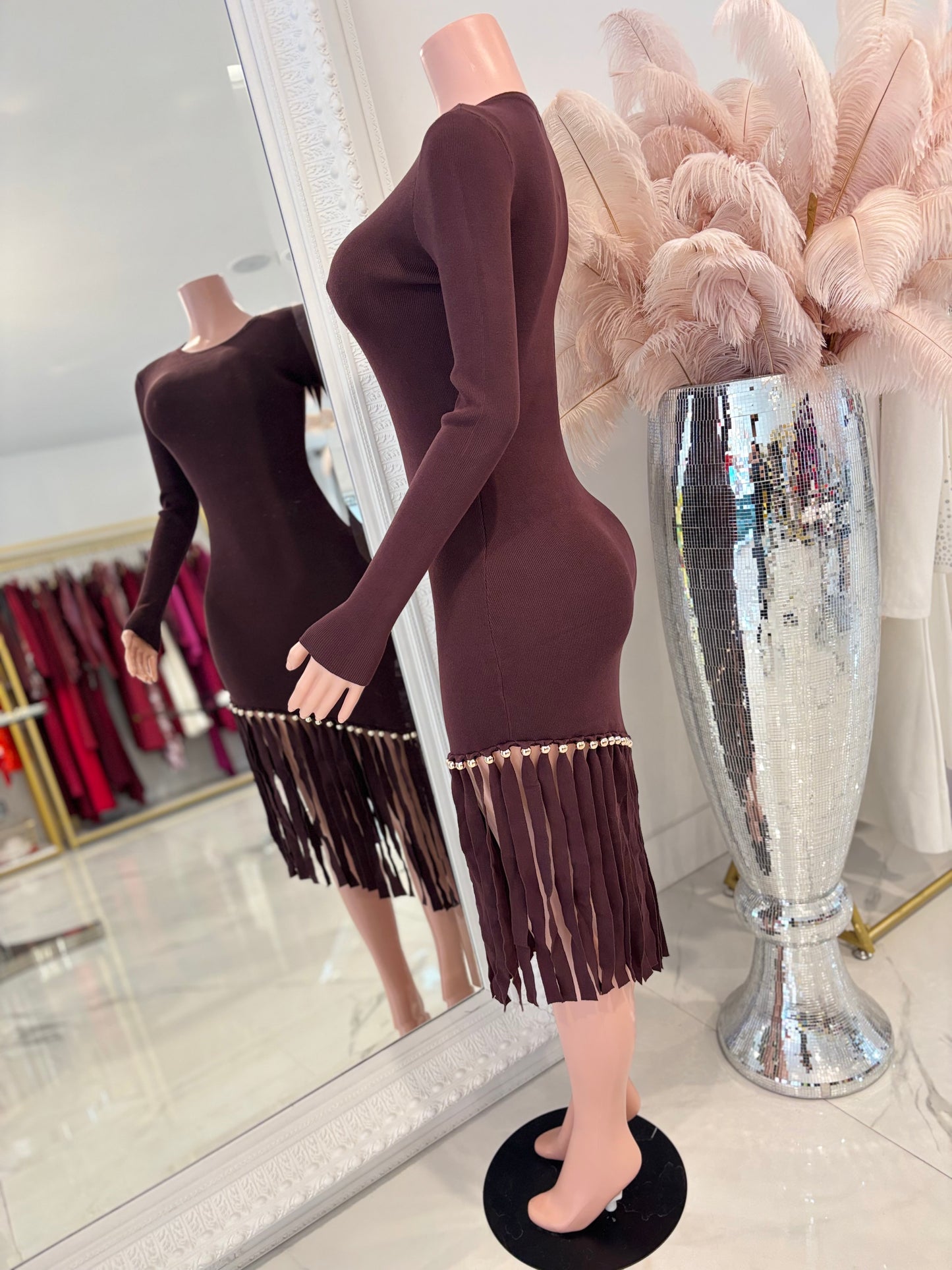 Wanna Get Groovy Midi Dress Brown