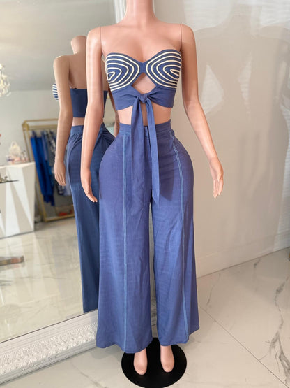 Ocean Essence Linen Pant Set Blue