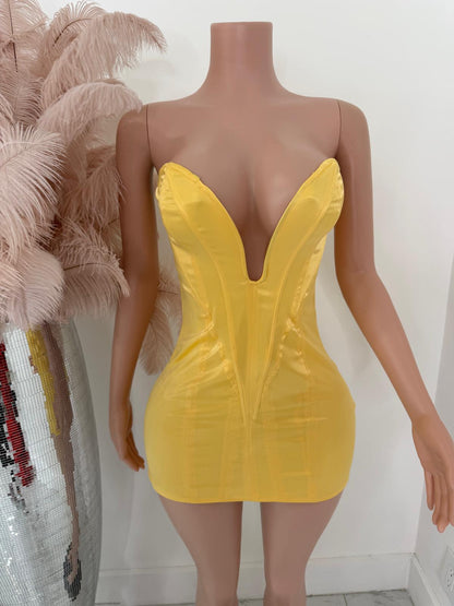 The Mirage Satin Mini Dress Yellow