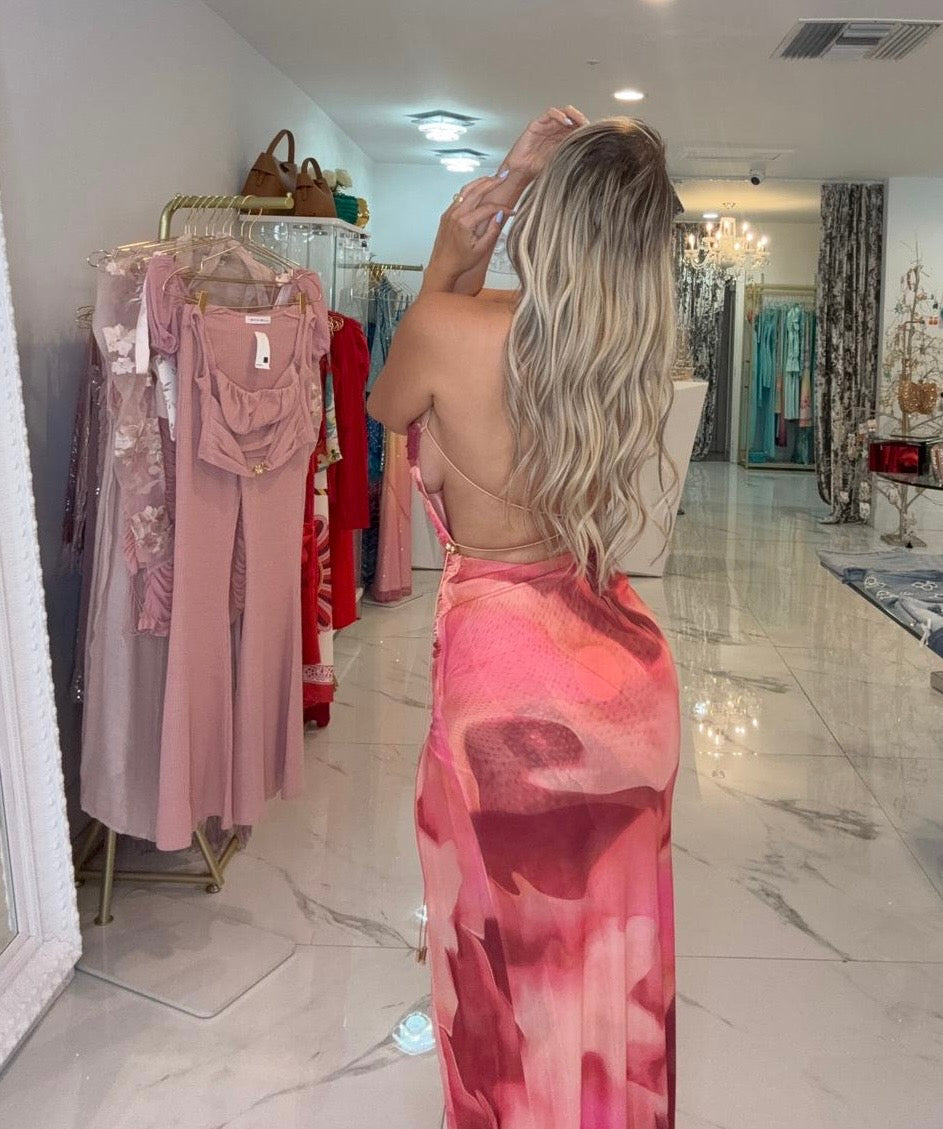 Ember Rush Mesh Ruched Maxi Dress Orange