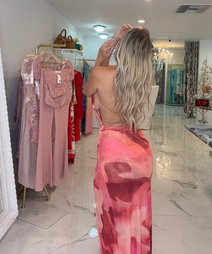Ember Rush Mesh Ruched Maxi Dress Orange