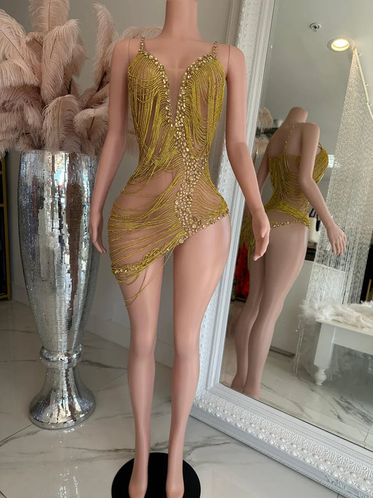 Golden Hour Rhinestones Mini Dress