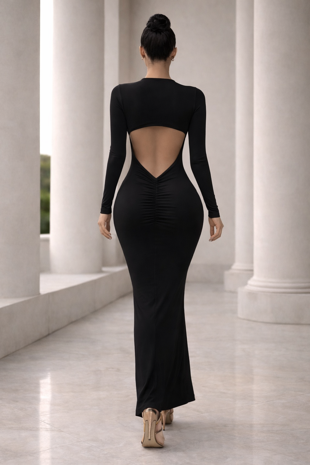Soraya Ruched Maxi Dress Black