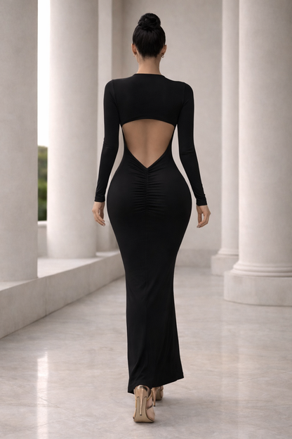Soraya Ruched Maxi Dress Black