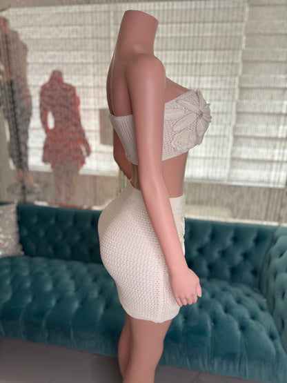 Britany White Crochet Skirt Set