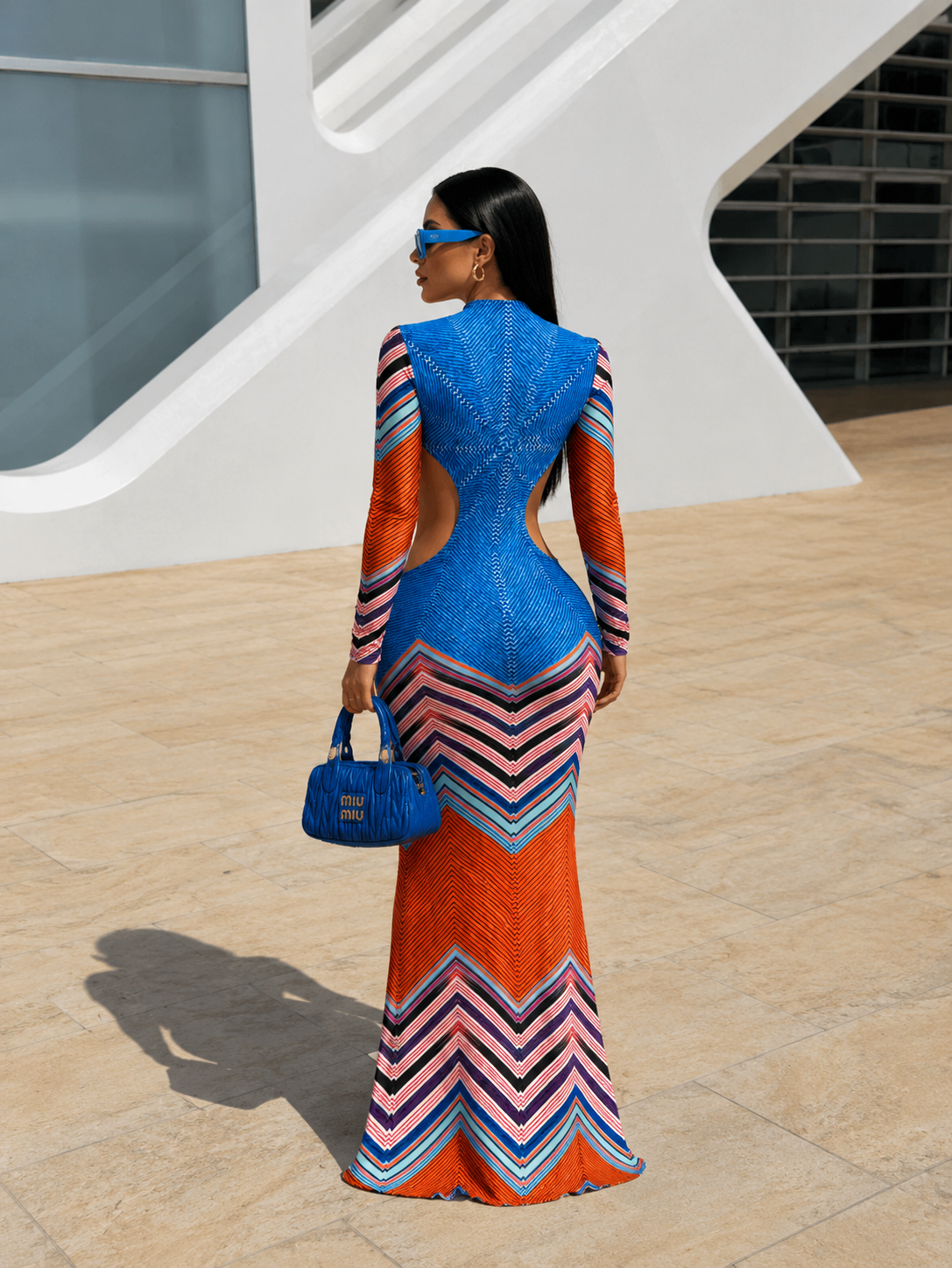 Mirage Waves Stripes Maxi Dress Blue