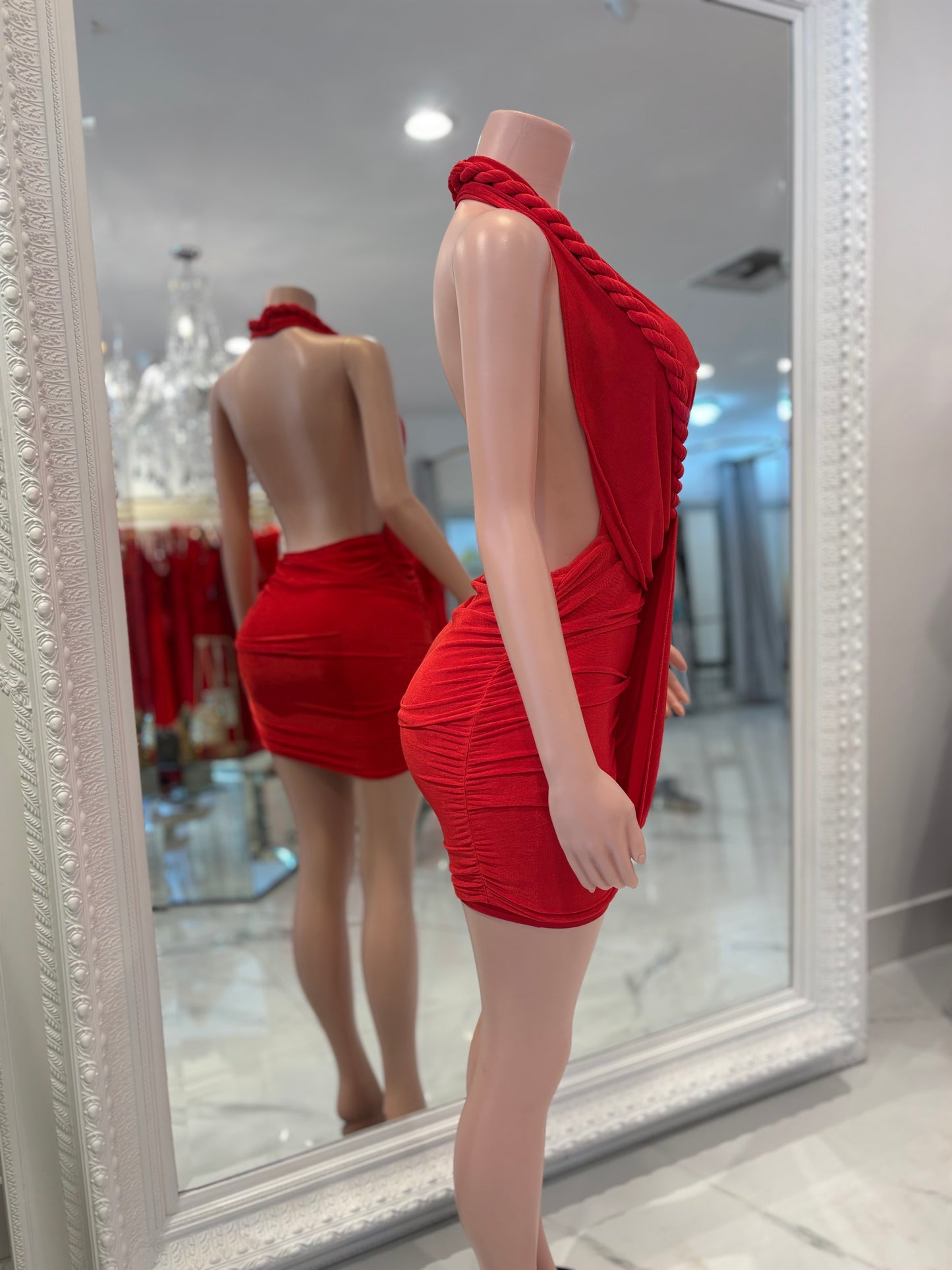 Braid of Desire Ruched Mini Dress Red