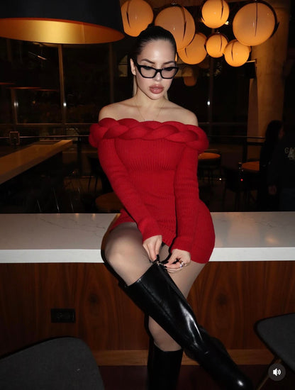 Twist of Allure Ribbed Mini Dress Red