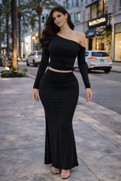 Crimson Aura Skirt Set Black