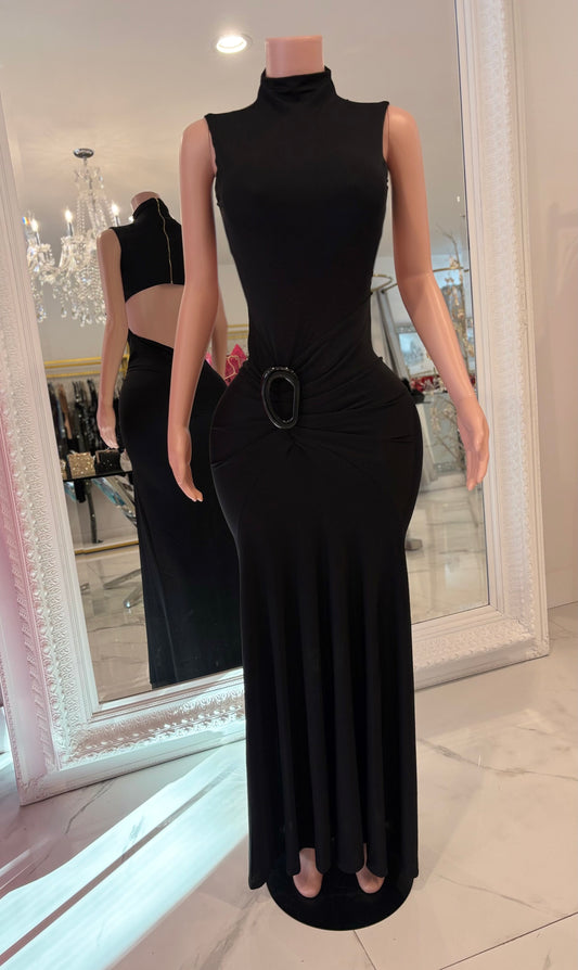 Midnight Trace Ruched Maxi Dress Black