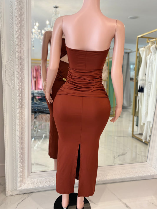 Flor de Loto Midi Dress Brown