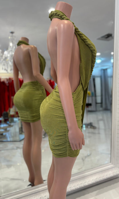 Braid of Desire Ruched Mini Dress Green