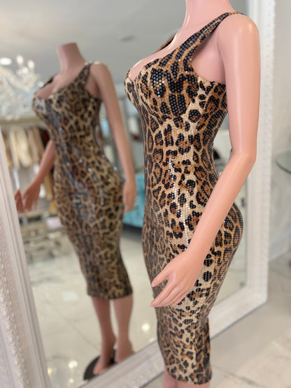 Don’t Fall for Temptation Midi Dress Animal Print