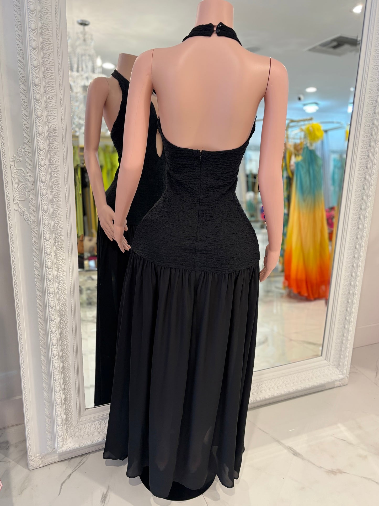 Sculpted Flame ruched Maxi Dress  Black