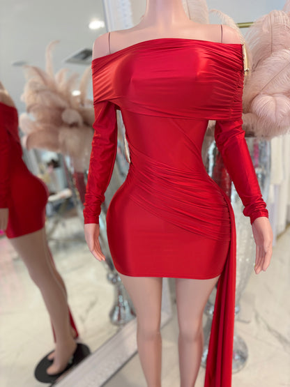 Velvet Ruched Mini Dress Red