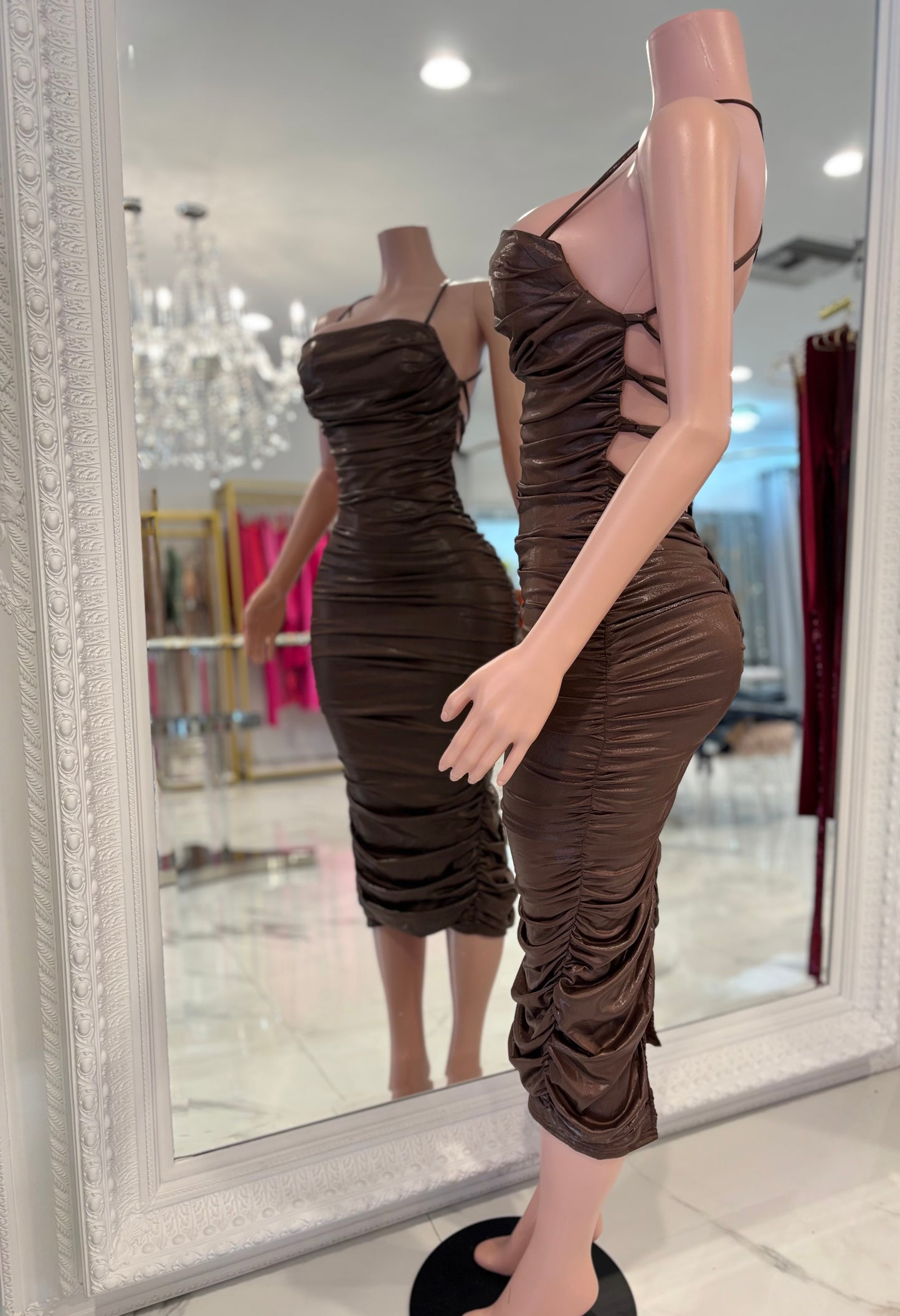 Let's Get Together Midi Dress Brown