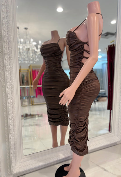 Let's Get Together Midi Dress Brown