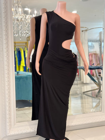 Ethereal Drape Maxi Dress Black