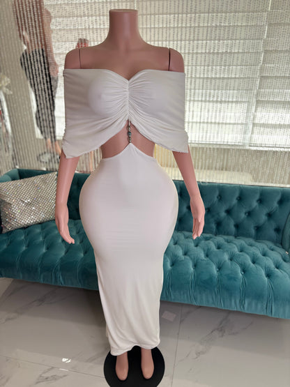 Moonlit Allure Ruched Maxi Dress White
