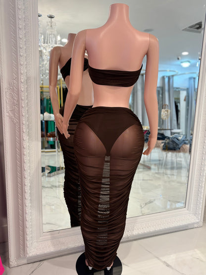 I'm a Little Tied Up Skirt Set Brown