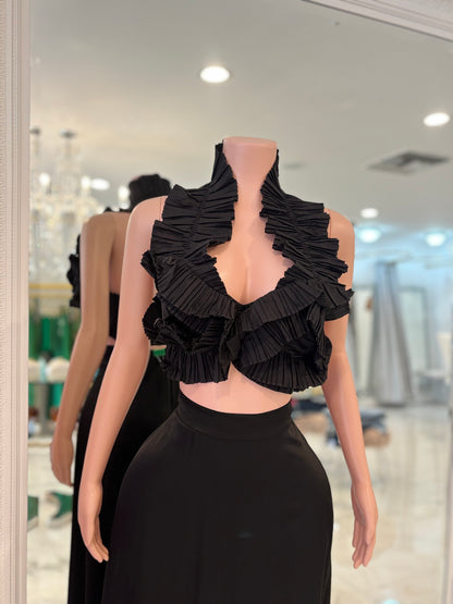 Ruffle Me Right Ruched Crop Top Black
