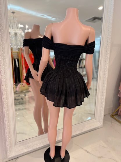 After Hours Mesh Stripes Ruched Romper Black