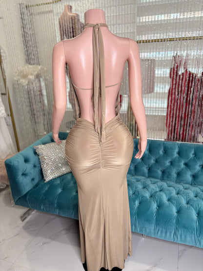 Split Intention Ruched Maxi Dress Nude
