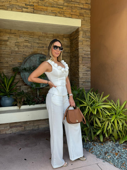 Floral Pant Set White