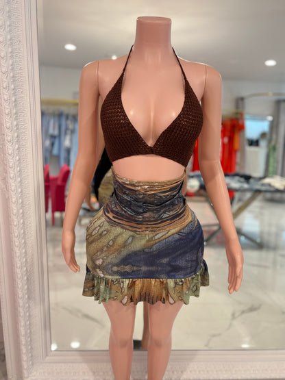 Tropic Tease Rhinestones Skirt Set