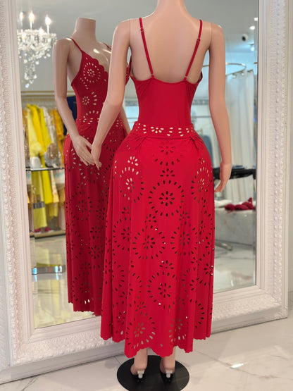 Feel The Breeze Eyelet Swimsuit Set Red