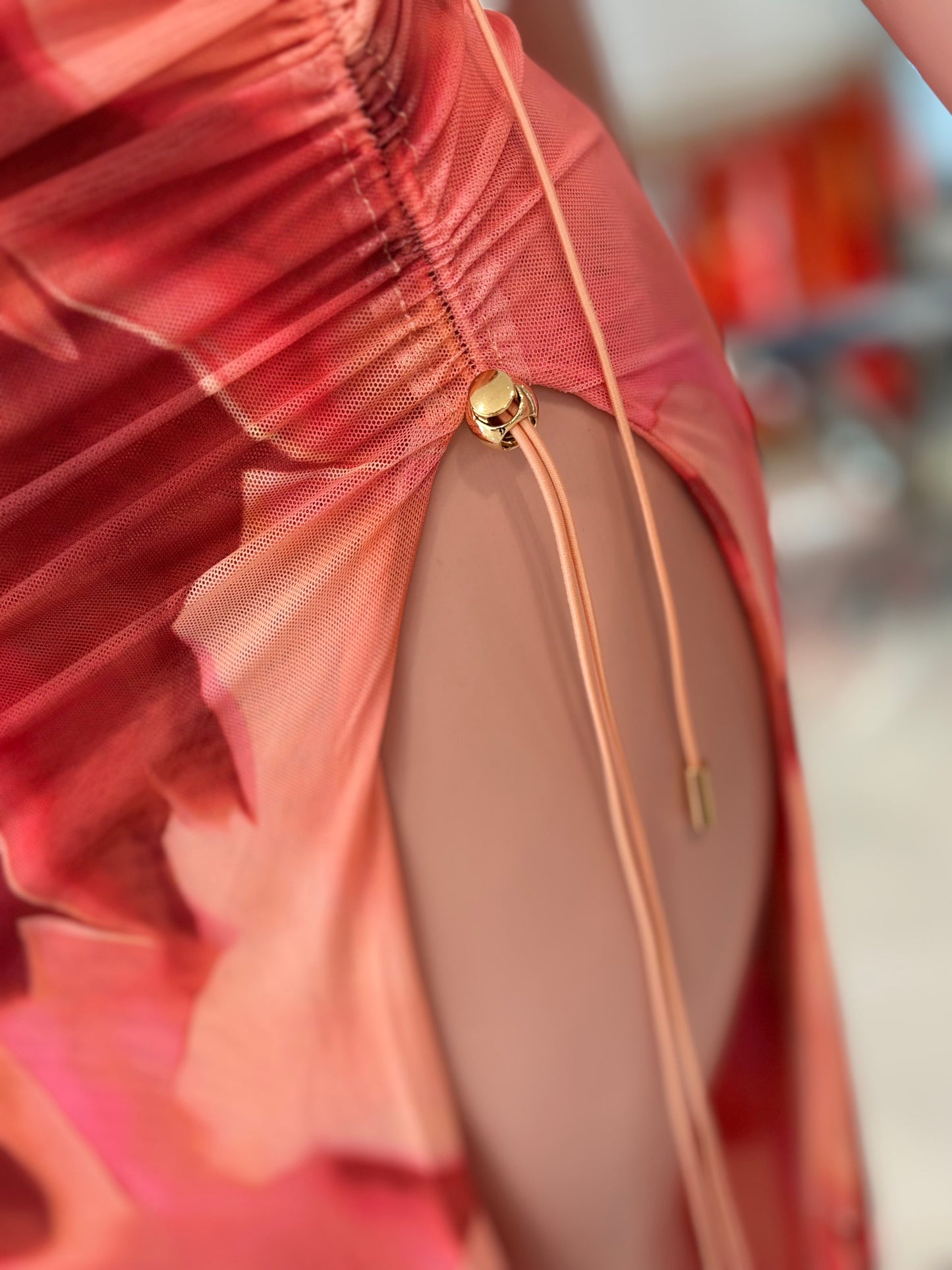 Ember Rush Mesh Ruched Maxi Dress Orange