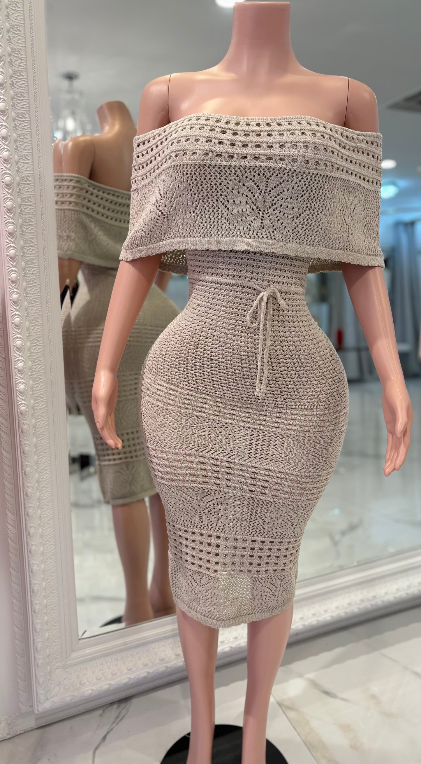 Letting It All Go Midi Dress Beige