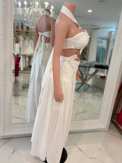 Riviera Flame Maxi Dress White
