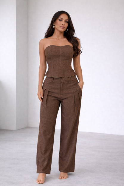 Let’s Get Into It Pants Set Brown