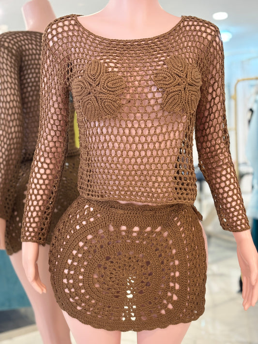 Keep Walking Floral Crochet Cover Up Brown