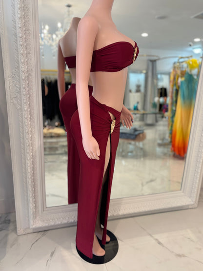 Rosette Mirage Ruched Skirt Set Red